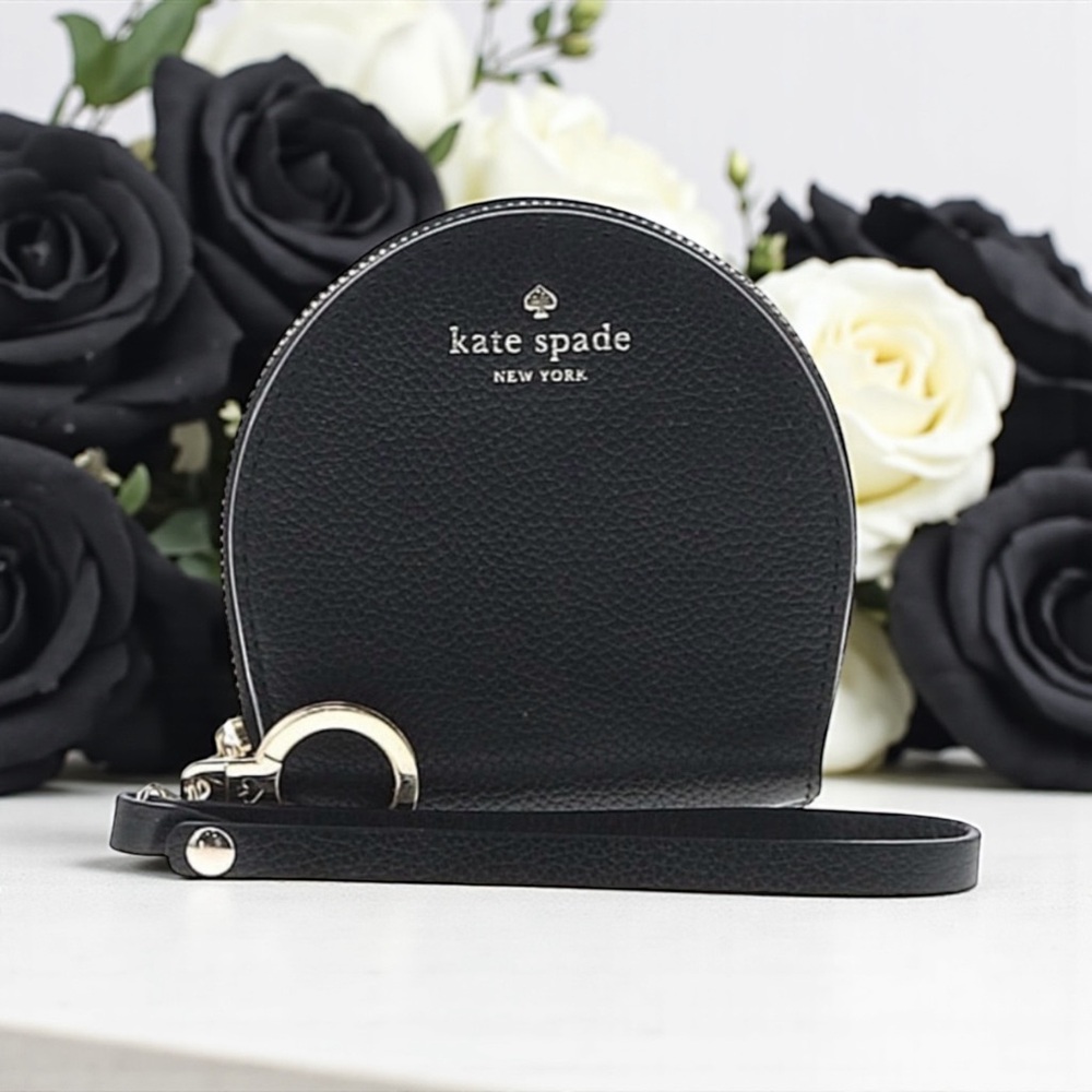 ♠️KATE SPADE♠️ Black Half Moon Wristlet with Keyring/EUC - Picture 1 of 9